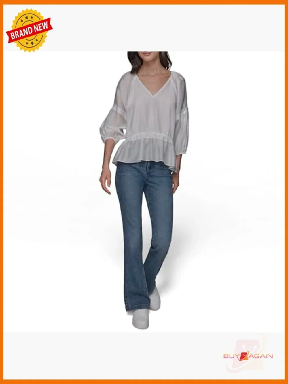 Long Sleeve V-Neck Ruffle Hem Blouse, Classic Fit, Hand Wash Only